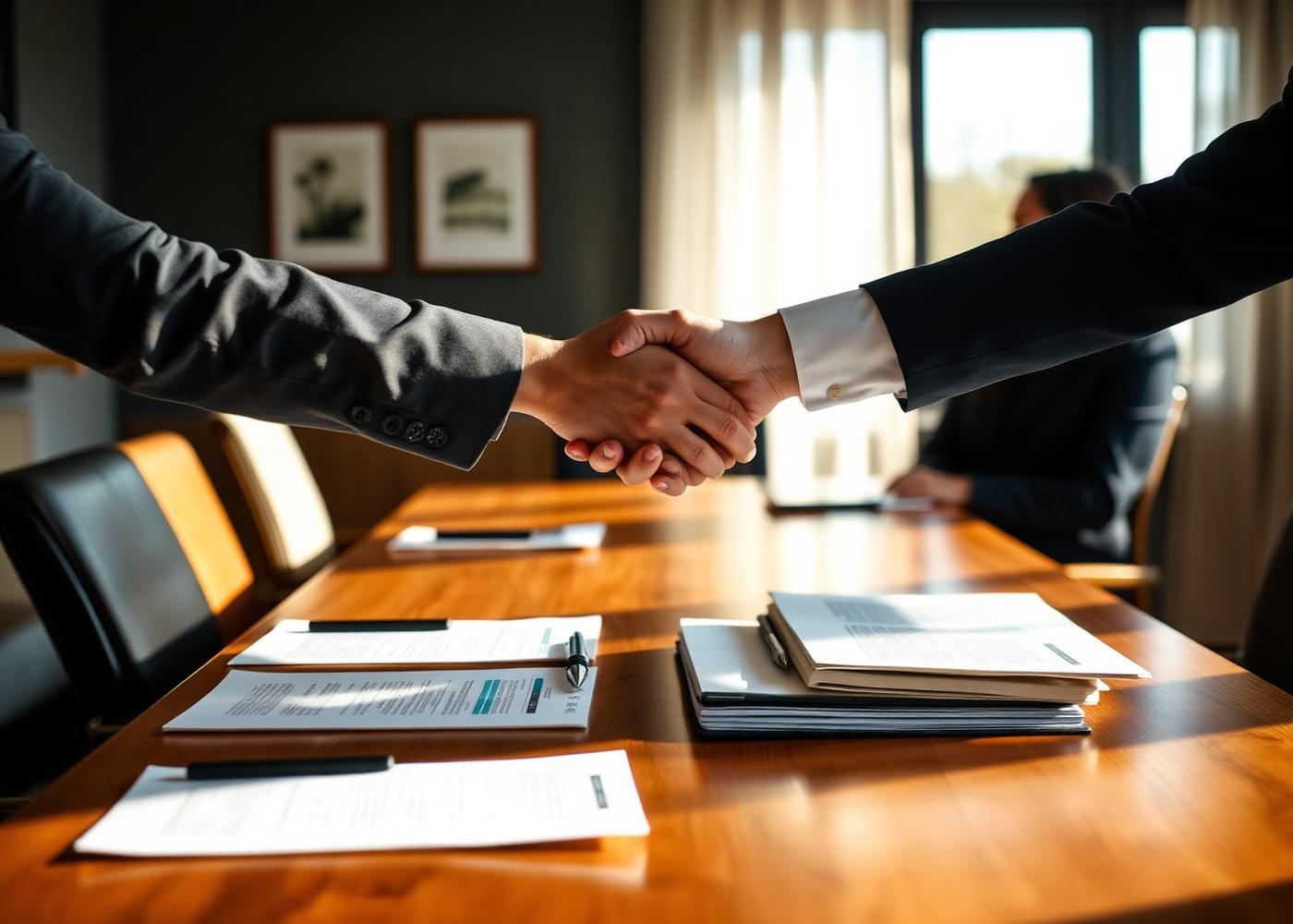 Two professionals closing a business transaction